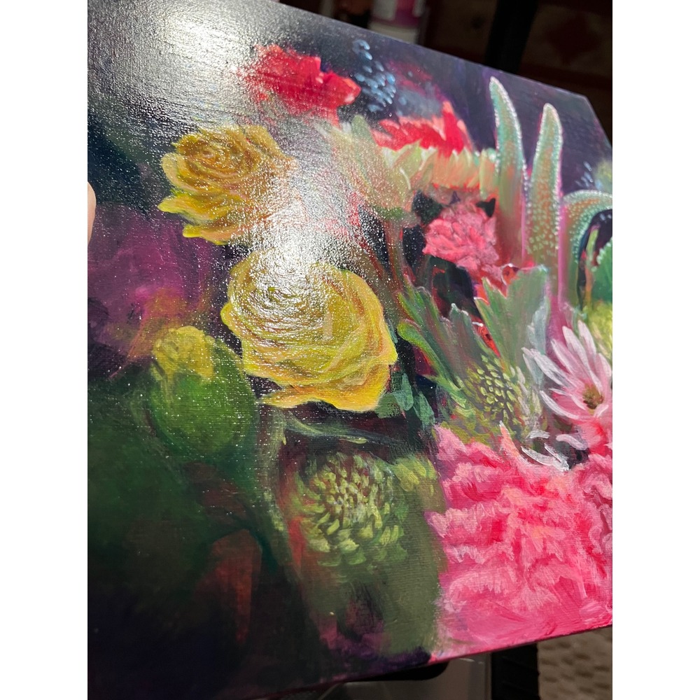 Original Painting floral still life ladybugs Rose bouquet Art 2026 USA Artettina - Picture 2 of 7